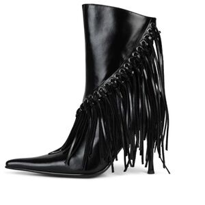 Jeffrey Campbell Fringe Black Women's Heeled Boots
